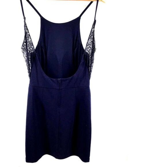 Speechless Lace Back Wrap Bodycon Dress Midnight Blue Size 11 Juniors New - Picture 6 of 9